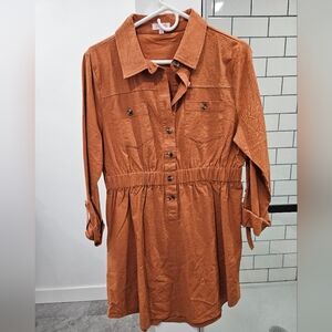 Pink Lily Brown Casual Button Down Shirt with Long Sleeves
